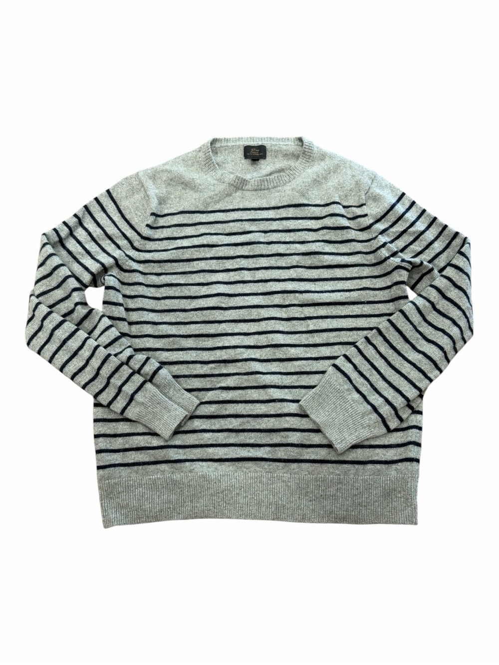 J. Crew 100% Cariaggi Cashmere Gray Crewneck Sweater with Navy Stripes M
